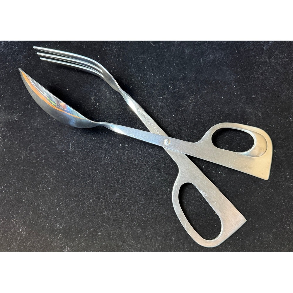 Vintage Scissor Salad Tongs 18/8 Stainless Steel Serving Spoon Fork Mid Century